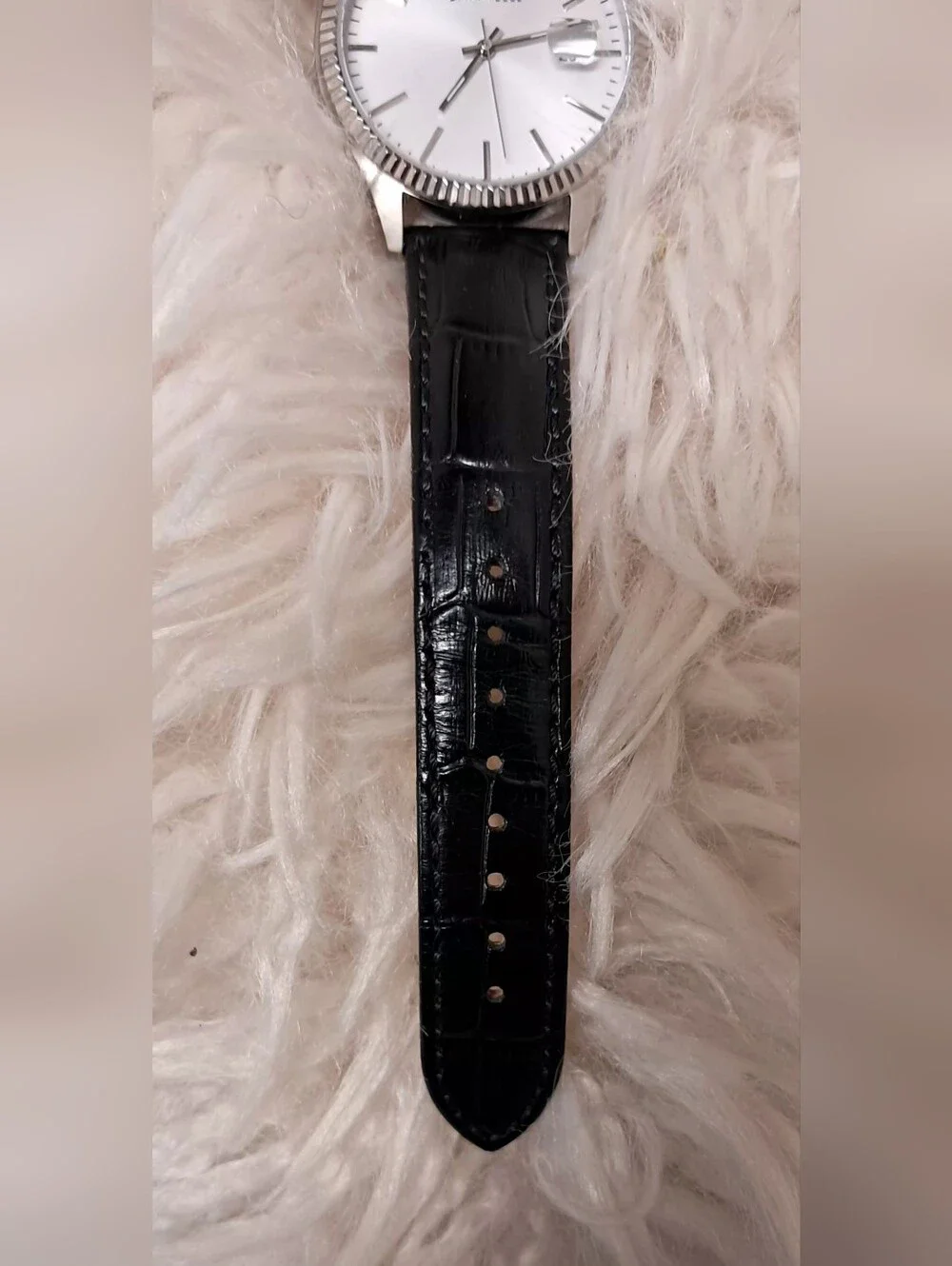 Caravelle By Bulova Silver Dial Watch with Black Leather Strap